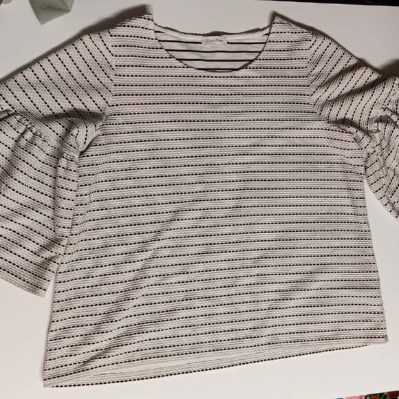 Calvin Klein Women's Polka Dot Textured Bell-Sleeve Top - Picture 1 of 6